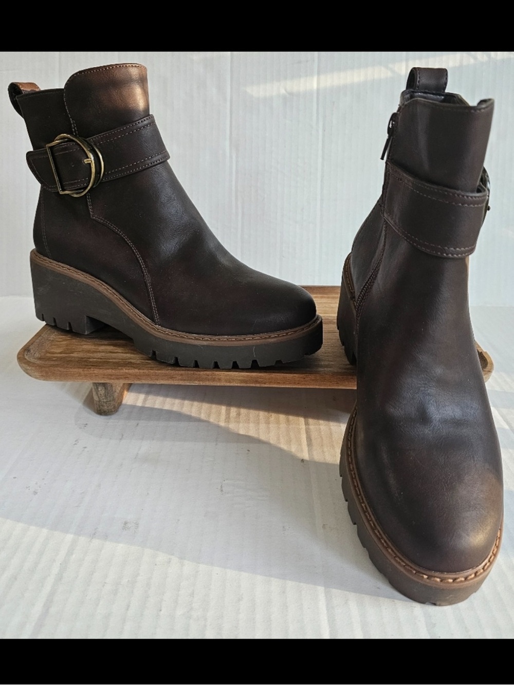 Rock & Candy Dark Brown Faux Leather Ankle Boots with Buckle